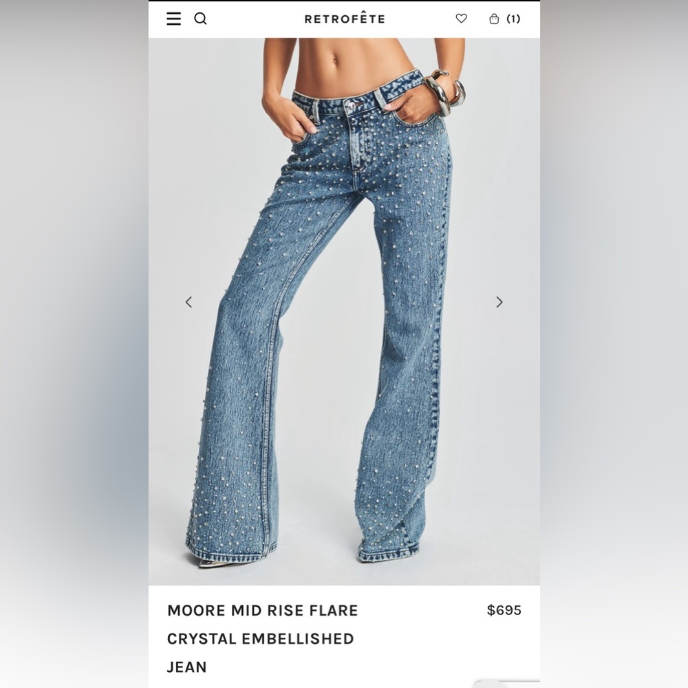 NWT Retrofete Mid Moore Crystal Embellished Jean - 28